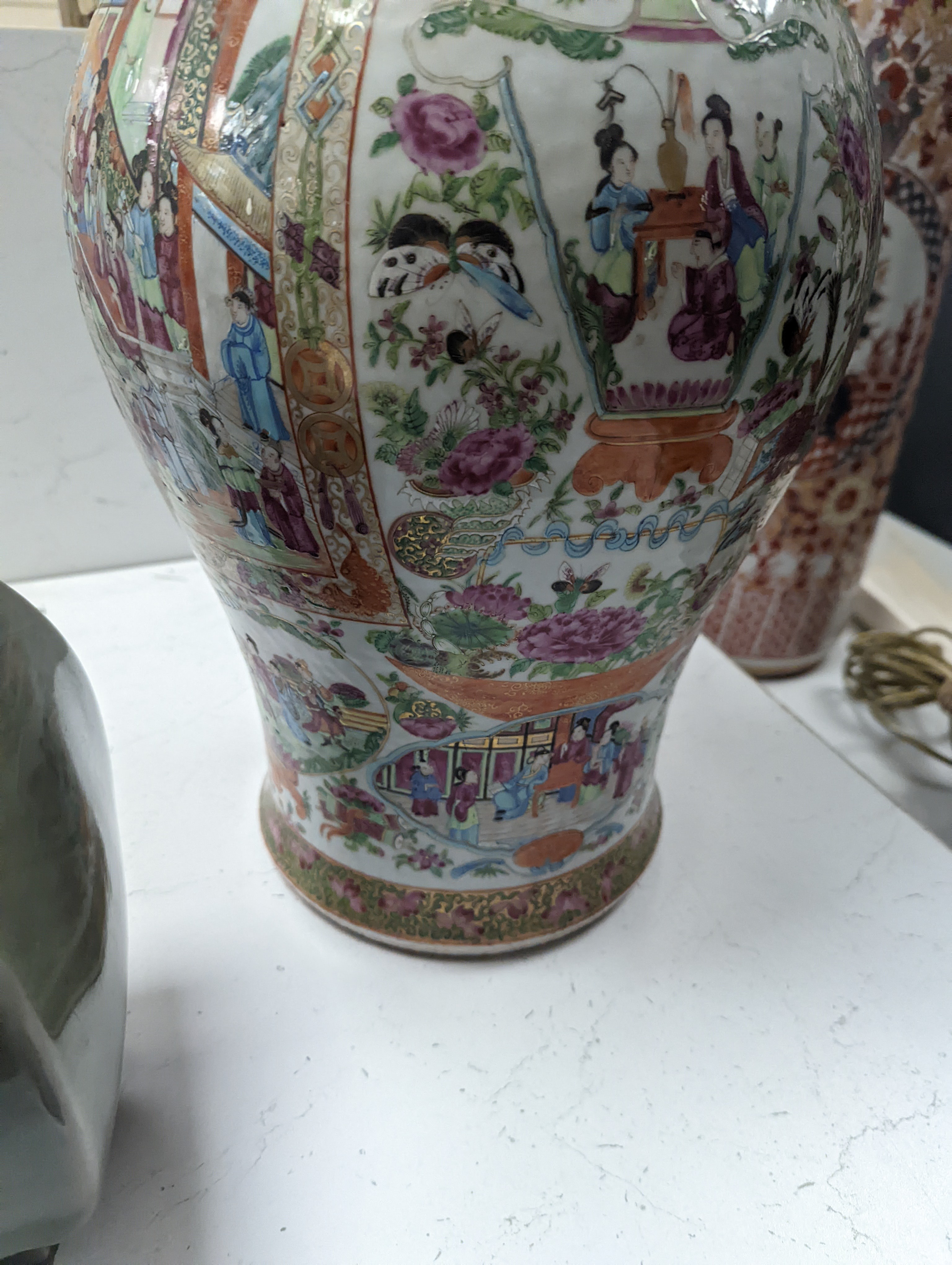 A large Chinese Canton decorated famille rose vase, 19th century, 59cm